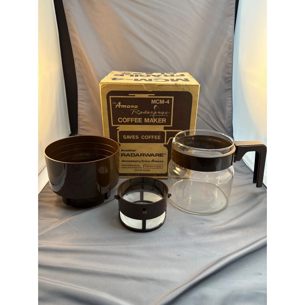 Amana Radarange MCM-4 Microwave Coffee Maker Vintage Radarware Brown Glass Set